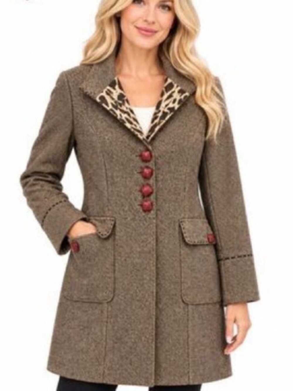 SOFT SURROUNDINGS Womens Sz S Brown Wool Blend Tweed Coat Preppy Academia